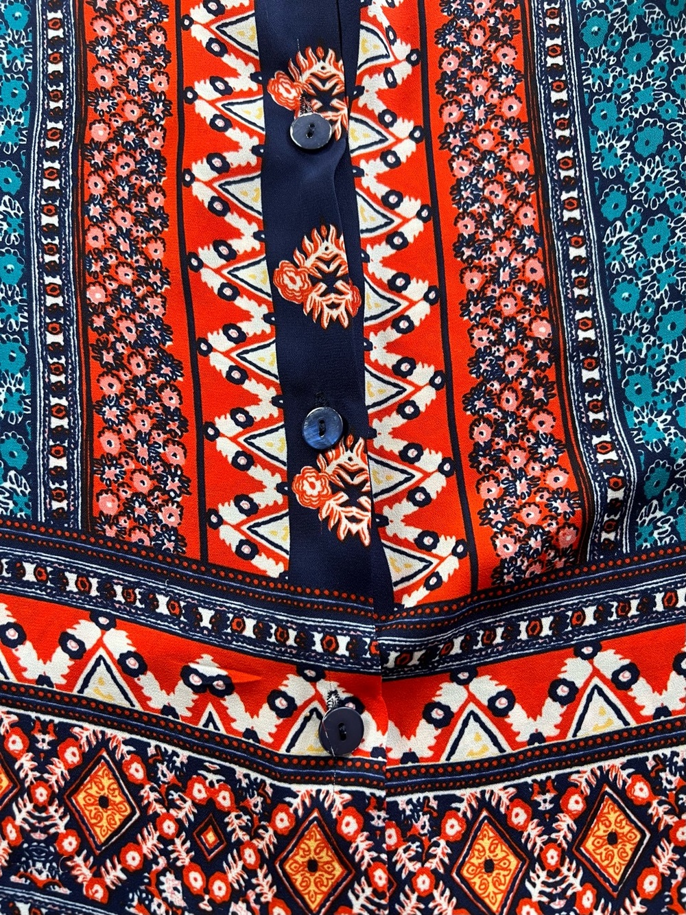 Anne Carson XS Boho Sleeveless Floral Border Print Tank Top Navy Orange - Picture 8 of 11